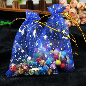 500pcs/lot Blue Moon Star Organza Tašky 9x12cm Party Svatební Laskavost Candy Šperky Balicí Tašky Malé Vánoční Dárkové Tašky Sáčky