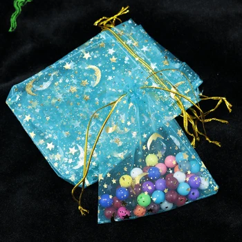 500pcs/lot Blue Moon Star Organza Tašky 9x12cm Party Svatební Laskavost Candy Šperky Balicí Tašky Malé Vánoční Dárkové Tašky Sáčky