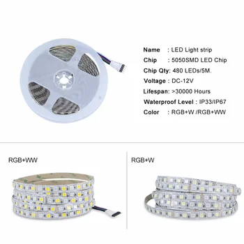 5050 RGBW LED Strip Světlo 5m 480 Led IP33 IP65 LED Pásky Světlo RGBWW DC 12V 96 Led/M Dioda Stuha High Lumen