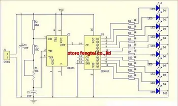 50KS Inteligentní Elektronika Integrovaná NE555 + CD4017 Světlo, Voda Teče, Světlo LED Modul DIY Kit