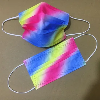 50ks Módní Gradient Rainbow Strip Dospělých Jednorázové Tři vrstvy Prachu Maska Meltblown Jednorázové Masky