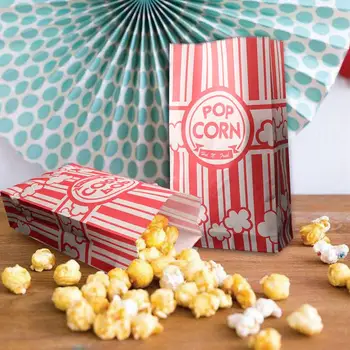 50ks Popcorn Tašky Bílé Červené Pruhované Papírové Cookie Candy Bag Pro Kina Strana Sáčku, Karneval, Svatbu, Narozeniny, Baby Sprcha