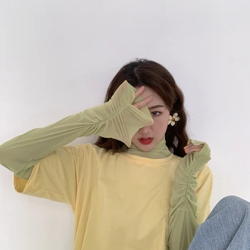 6 barev 2019 letní korean candy barva dlouhý rukáv mesh t-košile dámské tričko femme (R4481)