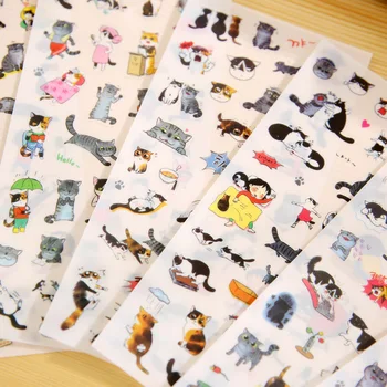 6 listů Samolepky kawaii kreslené kočky zábavné deník samolepky na notebook, děti, děti roztomilé vodotěsné samolepky hračky pegatinas nové