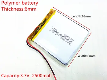 606168 3.7 V 2500mAh 606070 Lithium Polymer Li-Po, li-ion Dobíjecí Baterie buněk Pro Mp3 MP4 MP5 GPS, PSP, mobilní, bluetooth
