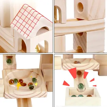 60pcs Dřevěné Mramorová Sledovat Montáž Stavební Bloky Spustit Maze Míč Puzzle Děti Vzdělávací Hračky Děti Dárek