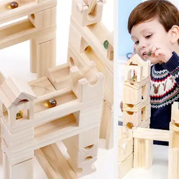 60pcs Dřevěné Mramorová Sledovat Montáž Stavební Bloky Spustit Maze Míč Puzzle Děti Vzdělávací Hračky Děti Dárek