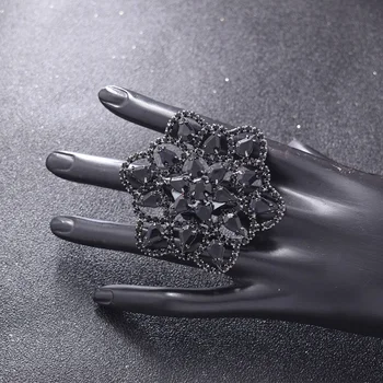 6cm velká velikost vynikající nastavitelná ženy prsteny kamínky crystal black svatební prsten šperky Fázi Festival příslušenství