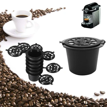 6KS Černý Plnitelný Kávy Capsula Doplňování Filtru Pod Opakovanému použití Nespresso Kávové Kapsle, Šálek, Lžíce, Štětce Sada Coffeeware Dárek