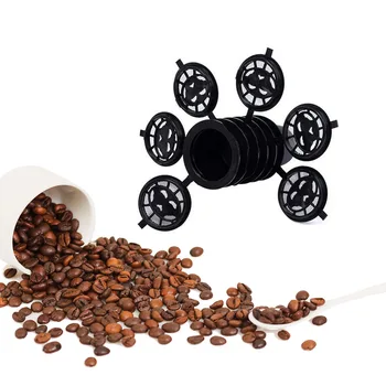 6KS Černý Plnitelný Kávy Capsula Doplňování Filtru Pod Opakovanému použití Nespresso Kávové Kapsle, Šálek, Lžíce, Štětce Sada Coffeeware Dárek