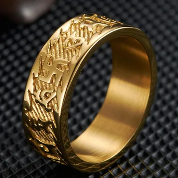 7,5 mm hákový kříž Symbol Svastika Prsten z Nerezové Oceli Pro Sygnety Meski Zlatá Černá Muži Tibetská Buddhistická Mantra Ringen Kroužky