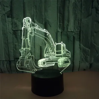 7 Barevné světlo, 3d Vizuální Led Noční Světla Bagr Pro Děti Touch Usb Stolní Lampara Lampe Dítě Spí Světlo Motion Light