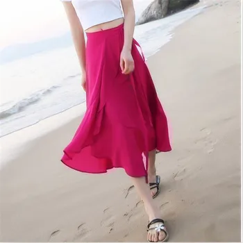 7 Barva 2020 Nové Letní Ženy Šifon Sukně Plná Pláž Midi Sukně Jeden Kus Split Sukně Nastavitelný Pas Sukně Plus Velikosti M-8XL