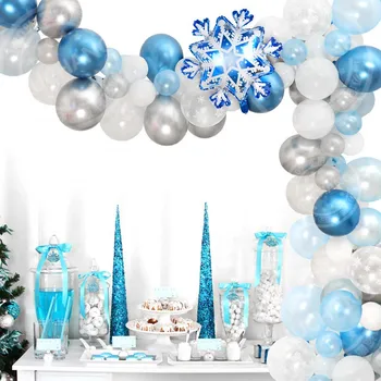 72pcs Balón sněhová Vločka Věnec Arch kit pro Zimní říši Divů, Vánoční, Miminko Princezna Narozeninové Party Dekorace