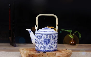 750ml Modré a bílé porcelánové konvice na čaj,Top umělec, design Keramiky, písku, trávy, ruční práce Kung Fu Čajový Set Konvice na čaj,Puer Konvice