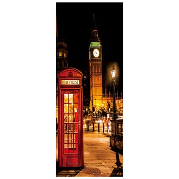 77*200cm Londýnský styl 3d dveří nálepka Big Ben Telefonní Budky street view zeď art mural vintage bytové dekorace vinyl tapety