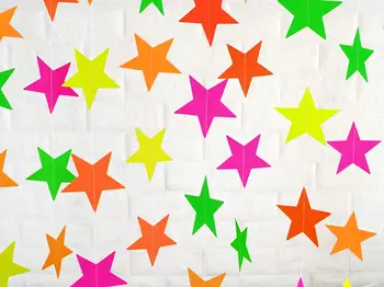 78ft Neon Hvězda Girlanda závěsná Dekorace pro Narozeniny, Strana, Svatební Dekorace Černé Světlo Reaktivní UV Záře Party (6 ks)