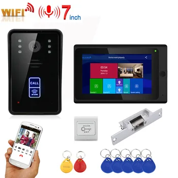 7inch Bezdrátové Wifi RFID Video Dveřní Telefon Zvonek Intercom Systém pro Vstup s ŽÁDNÉ Elektrické Strike Zámek Dveří