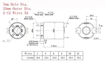 7mm Otvor 33mm OD 6 Drátů 5A 250Rpm Kapsle Skluzu Prsten Slitiny Pouzdro Pro Monitor Robotické Větrné Elektrárny Generátor