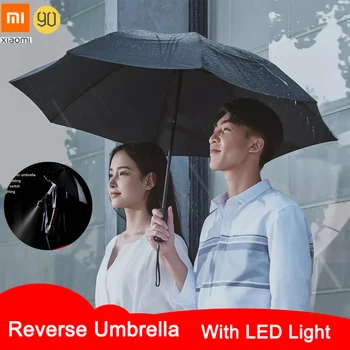 90Fun Automatický Reverzní Deštník Muži Led Světelný Větruodolný Skládací Podnikání Silné Deštník Proti UV Lampa s Pre-prodej