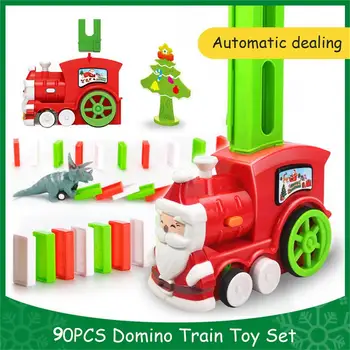 90PCS Stavební Bloky Domino Vlak Toy Set S Světlo, Zvuk Santa vláček Vánoční Dárky, Hračky Pro Děti