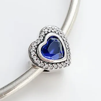 925 Sterling Silver Bead Nové Šumivé Modré Srdce Crystal Korálky Fit Pandora Ženy, Náramek & Náhrdelník Diy Šperky