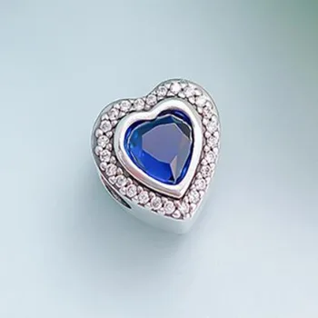 925 Sterling Silver Bead Nové Šumivé Modré Srdce Crystal Korálky Fit Pandora Ženy, Náramek & Náhrdelník Diy Šperky