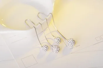 925 Sterling Silver Drahokamu Double Ball Design Dlouhé Náušnice pro Ženy Šperky Dárek k Narozeninám 2019 Nový Hot Prodej Velkoobchod