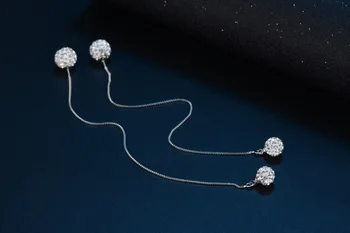 925 Sterling Silver Drahokamu Double Ball Design Dlouhé Náušnice pro Ženy Šperky Dárek k Narozeninám 2019 Nový Hot Prodej Velkoobchod