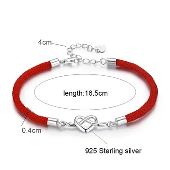 925 Sterling Silver Nekonečné Srdce Uzel Červené Lano Náramky Pro Ženy, Dívky Pulseras Pulseira Příslušenství Bracelete Nejlepší Přítel