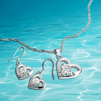 925 sterling silver šperky sady, náušnice náhrdelník dva kusy, ženy, módní doplňky, dar z lásky.
