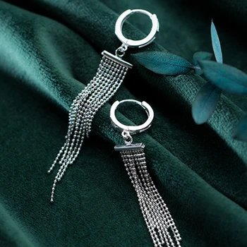 925 Stříbrný Střapec Náušnice korejský Šperky Boho Brincos Minimalismus Pendientes Kolczyki Oorbellen Dlouhé Náušnice pro Ženy