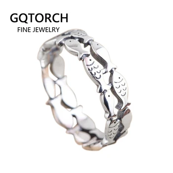 925 stříbro milovníky prsten archaized řemeslo mužů a žen dutý out dvouřadá Thai silver bright malé ryby prsten