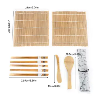 9Pcs/Set Bamboo Sushi Maker Kit Obsahuje 2 Válcovací Rohože 5 Hůlek, 1 Pádlo, 1 Sushi Čepel Kuchyně Šéfkuchaře Sushi Sada Nářadí