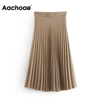 Aachoae Dámské Vysokým Pasem Plaid Skládaná Midi Sukně Vintage, Boční Zip Dámy Saias Ležérní Volné Falda Mujer Streetwear Sukně