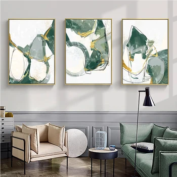 Abstraktní Křivky Linie Umění Plakátu Zelené Zlaté Textury, Zeď Umění Tisk Fotografie Na Plátno Malba, Moderní Obývací Pokoj Dekorace