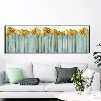 Abstraktní Zlaté Stromy Tyrkysové Plátno Malování na Plakáty a Tisky Wall Art Obrazy Cuadros pro Obývací Pokoj Dekor