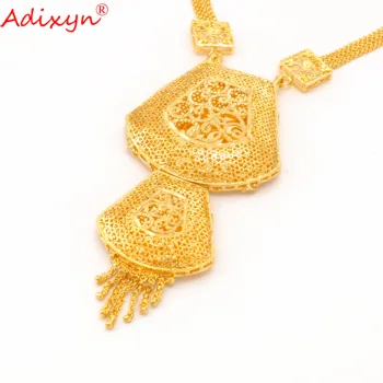 Adixyn 24k Dlouhý Řetěz Náušnice Prsten Šperky Set Barva Zlata/Měď Indické Svatební Šperky Dubaj Arabské Svatební Dary N1021F1