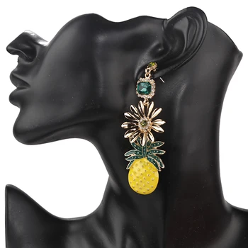 AENSOA Nové Roztomilé Módní Crystal Ananas Dlouhé Náušnice Pro Ženy Prohlášení Barevné Ovoce Šperky Dárek Šperky Bijoux