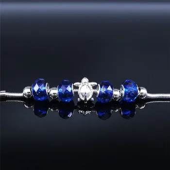 AFAWA Mořská Želva z Nerezové Oceli Modré Skleněné Korálky Náramek Ženy, Stříbrná Barva Náramky Šperky pulseira feminina BXS02