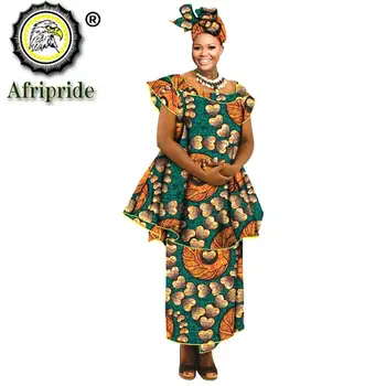 Africké Oblečení pro Ženy Crop Top Midi Sukně Tisku Zápas Headwraps Nastavit Dashiki Oblečení Plus Velikost Vynosit Ankara Oblečení S2026015