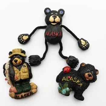 Aljašský Medvěd 3D Magnety na Lednici Suvenýr Aljašce Magnetické Lednice Nálepka Řemesla Pryskyřice Kreslený Zvíře Domova Dárky Nápady