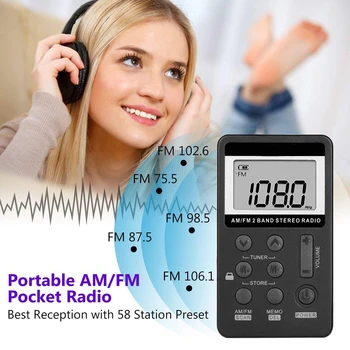 AM FM Přenosné Kapesní Rádio, Mini Digitální Ladění Stereo s Dobíjecí Baterie a Sluchátka za Chůze/Běhání/Posilovna/Camping (Bla
