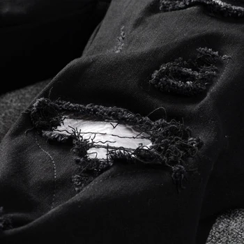 Americký Streetwear Móda Muži Džíny Vyšívání Designér Roztrhané Džíny Mužů, Zničil Punk Kalhoty Černá Barva Hip Hop Hubená Džíny
