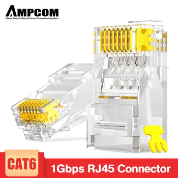 AMPCOM CAT6 RJ45 Modulární Konektor UTP 50U-zlacený 8P8C Krimpovací Konec Ethernet Kabelu, Bulk Konektor Kabelu Ethernet