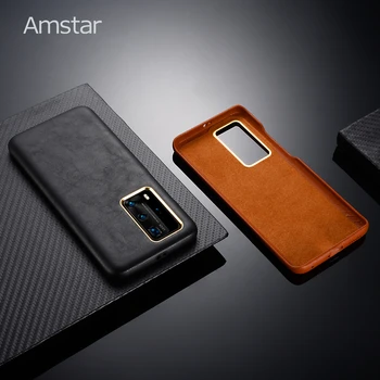Amstar Ručně vyráběné Kožené Ochranné Pouzdro pro Huawei P40 30 Pro Partnera 30 Pro Kovové Tlačítko Jehněčí kůže Textury 360 Plný Kryt Balíček