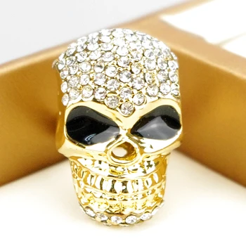 AMUMIU Gold Pated Módní Šperky Velké Křišťálové Lebky Prsten Pro Muže Cool Ženy, Dívky, Chlapce, Hlava Prsten Punk Párty ve Stylu A054A