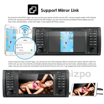 Android 10.0 4G 64G Auto DVD PŘEHRÁVAČ pro BMW X5 E53 E39 GPS Stereo Audio Navigační Multimediální Obrazovky hlavní Jednotky Rds, Am, Fm, Dvr, Obd2