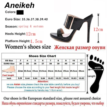 Aneikeh 2020 Módní Sexy Gladiator Letní Ženy PU Sandály Tenké Vysoké Podpatky Sandály Slip-Na Opinted Toe Černé Šaty Velikost 35-40