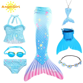 AngelGirl 2020 Dívky Mermaid Ocasy S Monofin Bikini Koupání Dětí Oblek Plavky pro Děti Princezna Kostým Swimmable Oblek